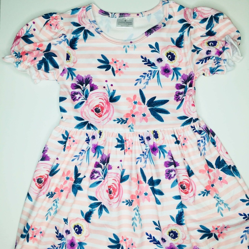 Kids pink floral stripe dress